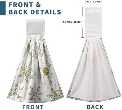 Christmas Snowflakes Kitchen Hanging Towels Set of 2 Gold Snowflake Winter Kitchen Towels with Hanging Loop Xmas Holiday Hand Towel Oven Stove Dish Towel Soft Absorbent Bath Tie Towels