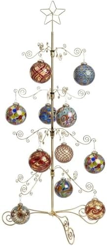 HOHIYA Ornament Display Tree, Brass Gold, 3 Ft, 56-Hook, Metal Stand