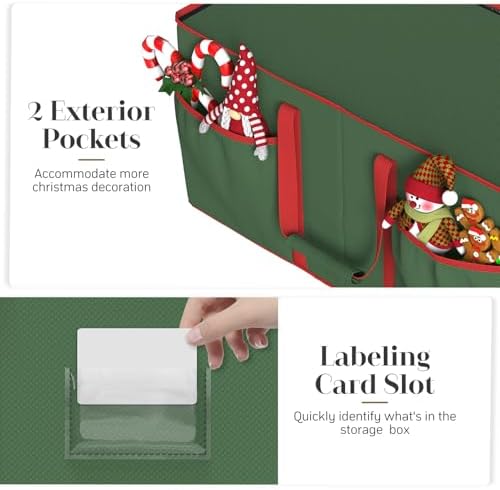 Winpull Christmas Ornament Storage Box with 8 Trays, Christmas Storage Container for 128-3'' Holiday Ornament Decorations, Large Xmas Organizer with Adjustable Dividers, Dual Zipper and Pocket (Green)