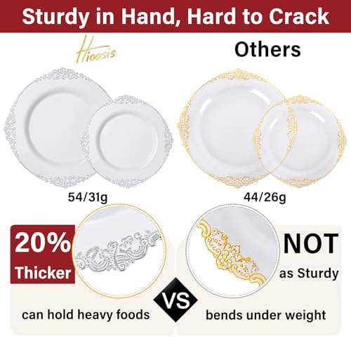 Hioasis 210 Pcs White Silver Plates for Party