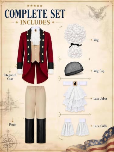 Founding Fathers Costume Set for Men - 7PC Colonial Costume Men