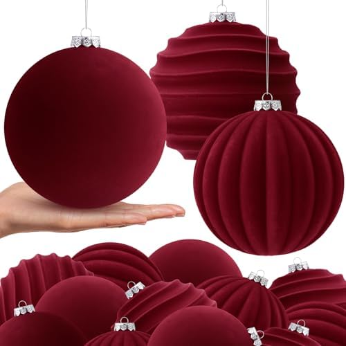 Syhood 8 Pcs 6 Inch Velvet Christmas Balls Large Ornaments, Burgundy