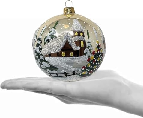 Polish Hand Blown Glass Christmas Ornaments Ball, Cottage Champagne 5in