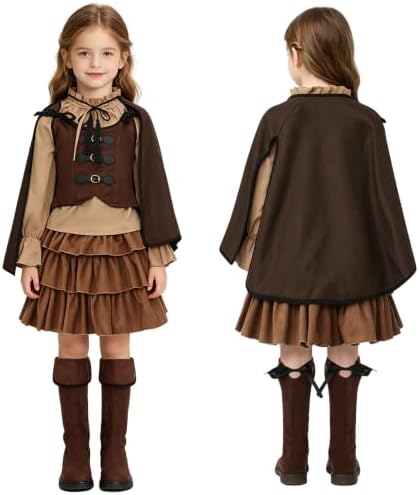 11 Pcs Viking Pirate Costume Girls Renaissance Medieval Costume for Kids