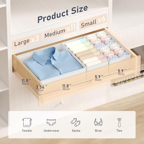 DIMJ Drawer Organizer Clothes Storage - 24 Pack Baby Dresser Organizer for Nursery, Small Fabric Closet Drawer Organizer Bins for Underwears Socks, Foldable Storage Dividers Organization for Bedroom