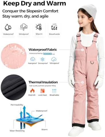 wantdo Girls Ski Pants Winter Snow Bibs Kids Insulated Snowboarding Overall