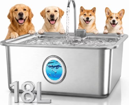Casfuy ZT-80 Ultra-Large Quiet Stainless Steel Dog Water Fountain, 4.75-gal