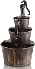 YI 40-Inch 3 Tier Barrel Waterfall Fountain Outdoor Water Fountains Barrel Wood 3-Tier Freestanding Rustic Pump for Garden Patio Backyard Porc