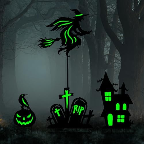 BRIGHTDECK 3 Pcs Halloween Witch Yard Signs Metal Stakes Outdoor Decoration