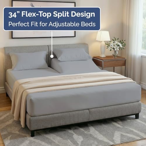 Flex Top Split Head King 4 Piece Sheet Set - Soft & Breathable - Steel Blue