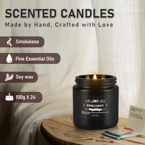 Scented Candle Set 24 Pack,Black, Candle for Home Scented, Odor Eliminating, Stress Relief, Long Lasting Soy Wax Gift Set