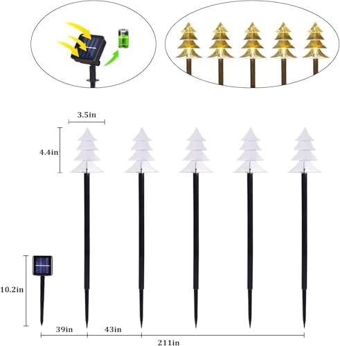 10 Pack Christmas Solar Pathway Lights, Solar Tree Lights Outdoor