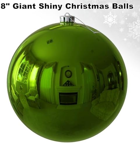 Lime Green 8.0" Extra Large Christmas Balls Ornaments - Christmas Tree Decorations Shatterproof Shiny Hanging Balls for Birthday St. Patrick's Day Easter Mardi Gras Wedding Decorations Set of 2pcs