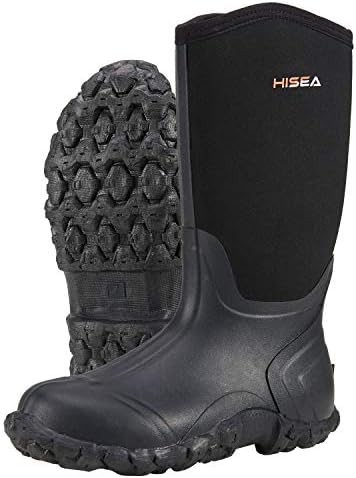 HISEA Men's Rain Boots Neoprene Rubber Boots Waterproof Insulated Mud Boots