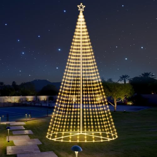 Riakrum 25ft-4072 LEDs Flagpole Christmas Tree Lights Outdoor Decorations with Star Topper, 8 Lighting Modes Pre-lit LED Flag Pole Christmas Tree Lighted Multicolor, Xmas Outside Yard Decoration