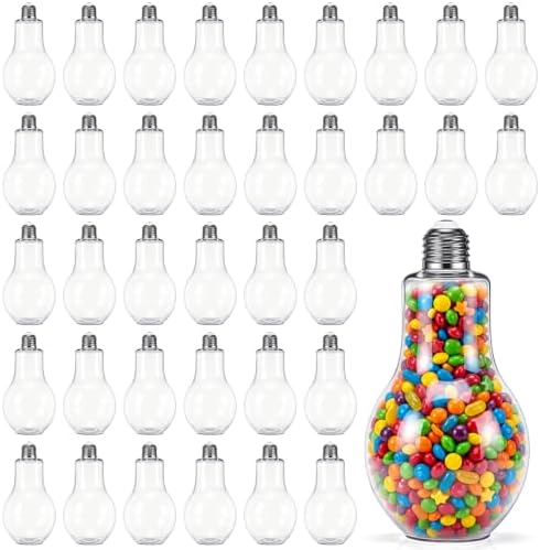 Tessco for you 36 Pcs 16.9 Oz/ 500 ml Plastic Light Bulb Jars Clear Plastic Candy Jars Bulb Vase Christmas Ornament Storage Container with Lid Fillable Ornament for Candy DIY Craft Hanging(Silver)