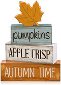 Lineshading 4 Pcs Fall Table Decor for Home, Wooden Maple Leaves Block Sign