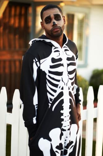 Tipsy Elves Men's Halloween Skeleton Costume Hooded Jumpsuit Adult Onesie