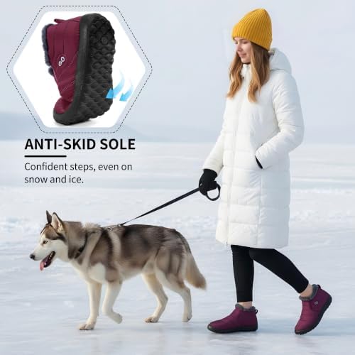HARENCE Snow Boots for Women Winter Boot with Comfortable Warm Fur Lined Ankle Booties Outdoor Slip On Waterproof Short Boots