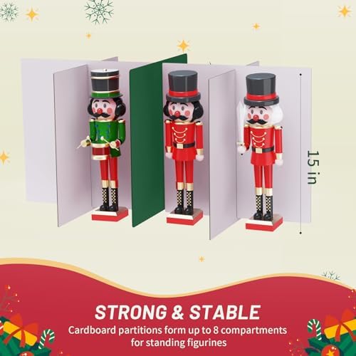 EverMerry Nutcracker and Figurine Collectibles Storage Box， Large Ornament Storage Organizer Stores Up to 8 Holiday Figurines-Carolers, Santa Figure, or Nut Cracker Ornaments (Green/15 Inches)