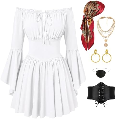 Women Pirate Costume Set Halloween Dress Outfit with Accessories