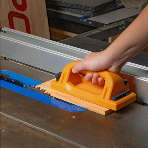 POWERTEC Grab Push Block with Retractable Holder, Anti-Slip Pad & Offset Handle for Improves Control. Ideal for Table Saws, Router Tables, Band Saws, Jointers & Fence Systems (71794)