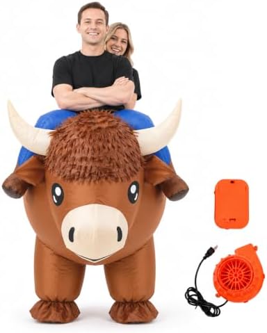 Inflatable Highland Cow Costume, 2 Person Ride-On Cow Outfit for Adults