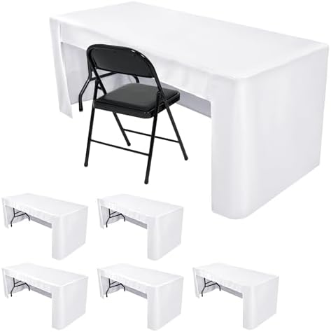 HolidayIdeas 6-Pack 6ft Open Back Fitted Tablecloths for Craft Shows White