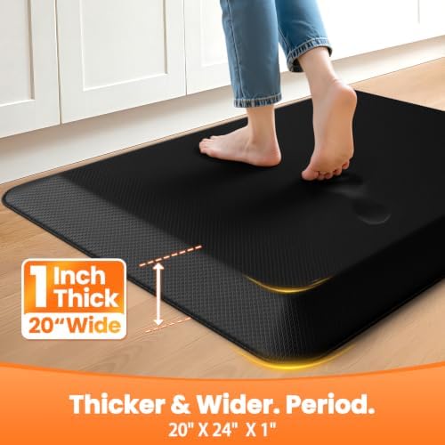 1-Inch Thick Anti-Fatigue Mat for Kitchen and Standing Desk, 20"x24", Black