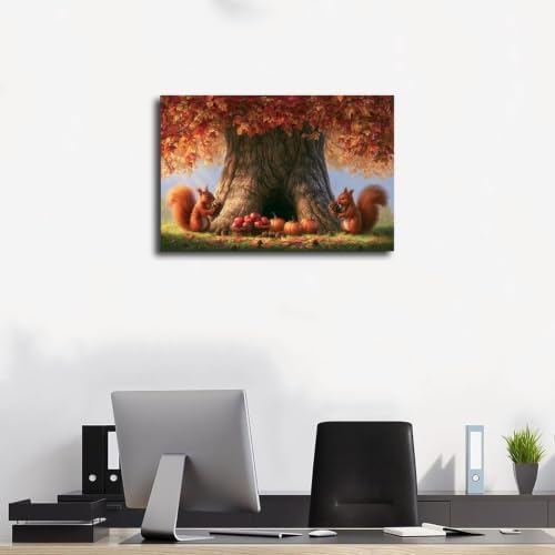 JDBeehpy Squirrels Pinecones Botanical Wall Art Poster Framed 16x24inch