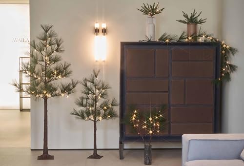 LITBLOOM Lighted Christmas Pine Tree with Timer 6FT 72 Warm White LED Lights, Pre Lit Twig Tree for Home Room Christmas Holiday Decoration Indoor Outdoor