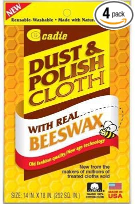 Cadie Reusable Dust and Polishing Cloth - Beeswax Furniture Wipes for Cleaning or Wiping Dirt Surfaces at Home and Office - Great Cleaner for Wood, Tiles, Blinds and Ceilings Fan | 4 Pack