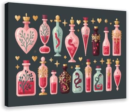 JDBeehpy Witchy Potion Bottles Hearts Canvas Painting Framed 24x36inch