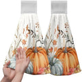 Fall Orange Pumpkin Hanging Hand Towels Set of 2 Autumn Harvest Maple Leaves Kitchen Towels with Hanging Loop Thanksgiving Holiday Bath Towels Soft Absorbent Fingertip Dish Tie Towel for Bathroom