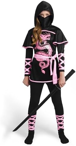 Spooktacular Creations Black and Red Ultimate Ninja Dragon Costume Set for kids, Girls, Halloween Dress Up