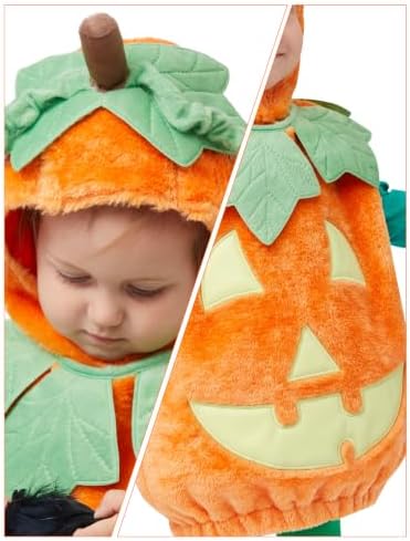 Spooktacular Creations Halloween Baby Pumpkin Costume with Green leaves for Toddler Kids Halloween Dress Up Pumpkin Party