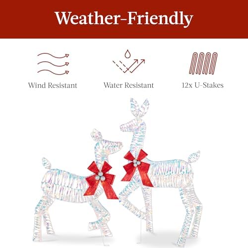 Best Choice Products 4ft 3-Piece 2D Lighted Christmas Deer Family Set, Large Outdoor Yard Reindeer Holiday Decoration with 175 LED Lights, Stakes, Zip Ties - Iridecent
