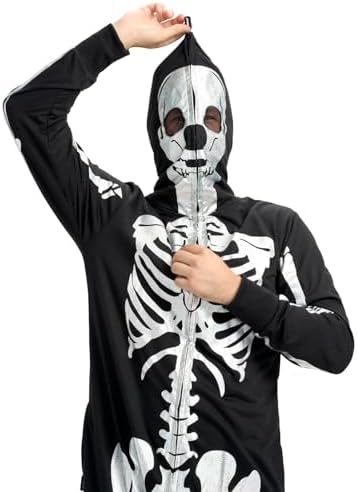 Tipsy Elves Men's Halloween Skeleton Costume Hooded Jumpsuit Adult Onesie