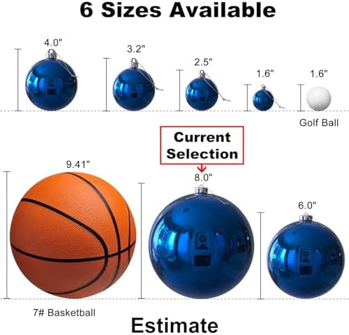 Royal Blue 8.0" Extra Large Christmas Balls Ornaments - Christmas Tree Decorations Shatterproof Shiny Hanging Balls for Birthday Holiday Wedding Decorations Set of 2pcs