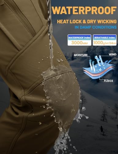 TACVASEN Men's Winter Snow Ski Pants Fleece Lined Waterproof Work Tactical