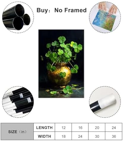 JDBeehpy Irish Clover Painting Green Festival (Unframed, Canvas Only) Mural Modern Minimalist Gold Jar St. Patrick Classic Holiday Gift Home Living Room Picture Decoration 08x12inch(20x30cm)