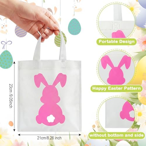 Sweetude 120 Pcs Easter Tote Bags Bulk with Handles Bunny Reusable Party Non Woven Treats Goodie Bags for Easter Party Supplies (Bunny)