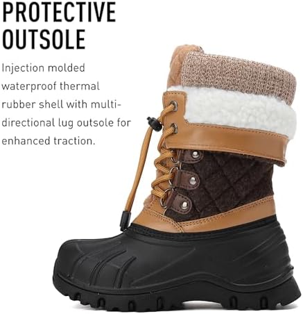 EQW Kids Waterproof Snow Boots, Fur Lined Winter Shoes for Boys & Girls