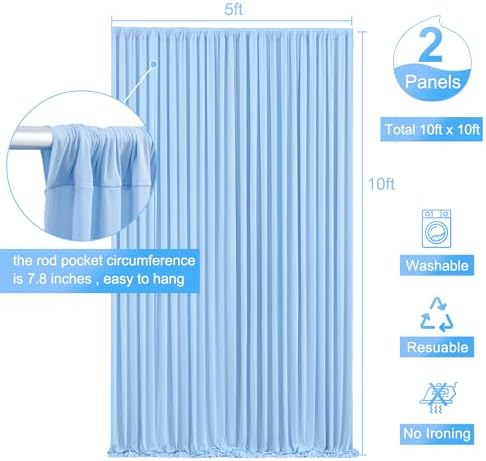 10x10 Baby Blue Backdrop Curtain for Baby Shower Parties Wrinkle Free Light Blue Curtains Backdrop Drapes Fabric Decoration for Birthday Party Photography 5ft x 10ft,2 Panels