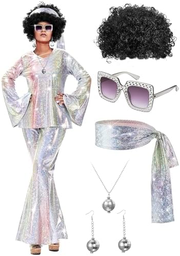 Jexine 70s Disco Outfit Women Sequin Sparkly Costume