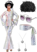 Jexine 70s Disco Outfit Women Sequin Sparkly Costume
