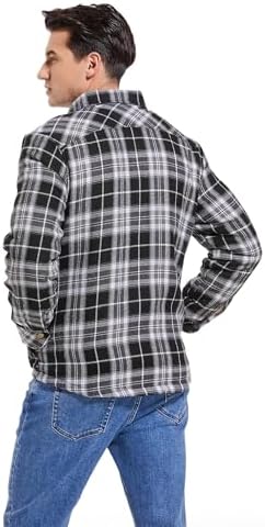 Men's Sherpa Cotton Flannel Shirt Jacket Plaid Button Coat Pocket