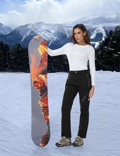 TBMPOY Women's Fleece Lined Ski Snow Pants Waterproof Winter Cargo Hiking Warm Thermal Softshell Insulated Outdoor Pant