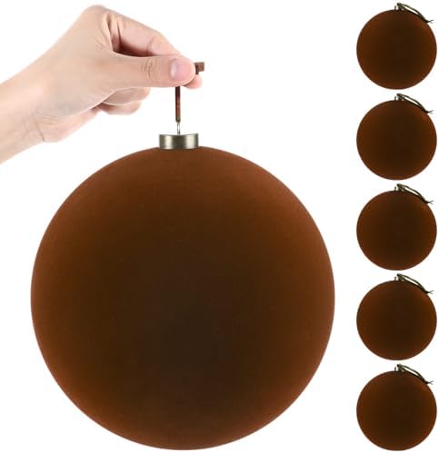 Weysat 6 Pcs 8 Inch Giant Velvet Christmas Ball Ornaments, Cocoa Brown