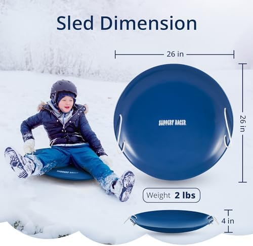 Slippery Racer ProDisc 26 Inch Heavy Duty Aluminum Iron Alloy Metal Kids Winter Saucer Snow Sled with Dual Riveted Soft Grip Rope Handles